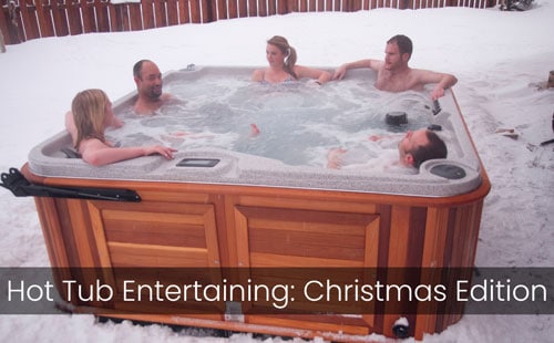 Hot Tub Entertaining Holiday Edition with Arctic Spas five people enjoying hot tub snow